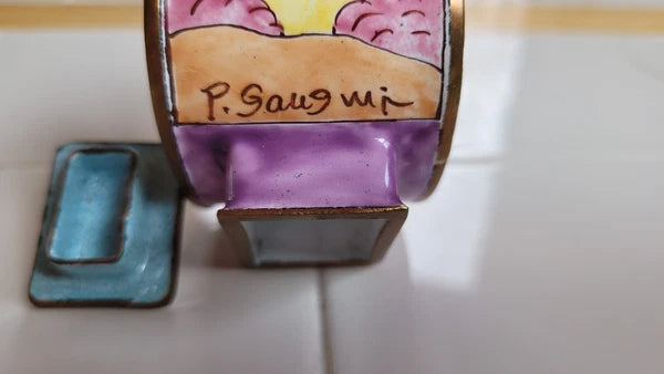 Miniature Brass & Enamel Decorative Tea Pot/Kettle, Women Relaxing Woman