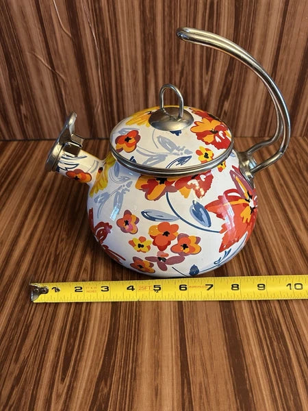 Crofton 2.3 qt Spring Floral Enameled Whistling Tea Kettle