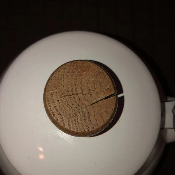 Vintage Enamel Lincoware Tea Pot Kettle White Flowers Pattern Wood  Handles RARE