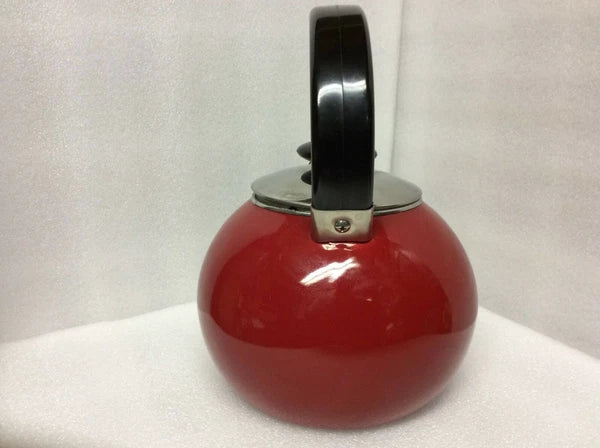 Vintage  Round Red Enamel Tea Kettle - USED