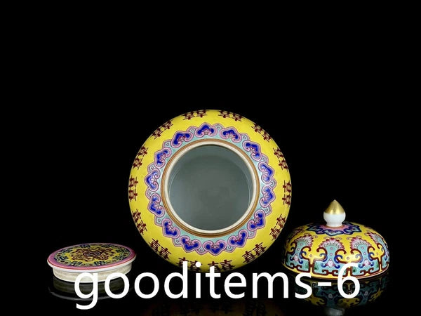 6.6"China Porcelain Qing Qianlong Enamel Color Double Happiness Pattern Tea Can
