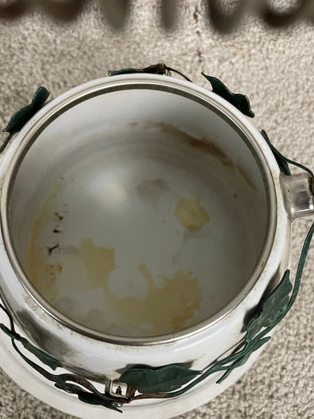 Via Ancona English Garden Enamel 10" Whistling Tea Kettle Green Ivy White