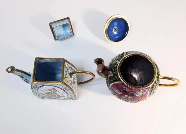 Brass and Enamel Miniature Teapots 2