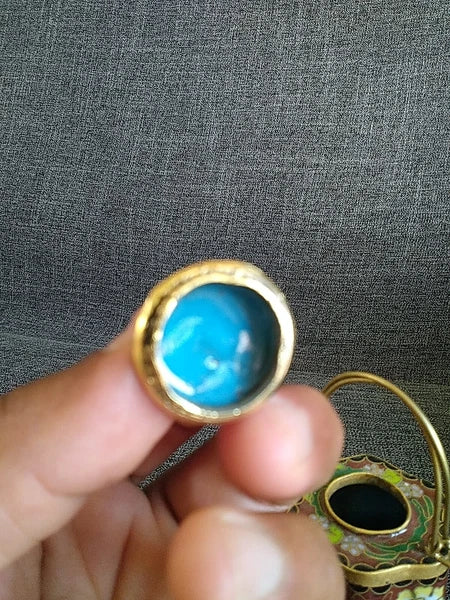 VTG CHINESE CLOISONNE BRASS AND ENAMEL BROWN  MINIATURE TEAPOT