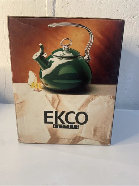 NEW EKCO TEA KETTLES Style Enamel on Steel Royal Green Whistling 2.5 Qt Ekco VTG