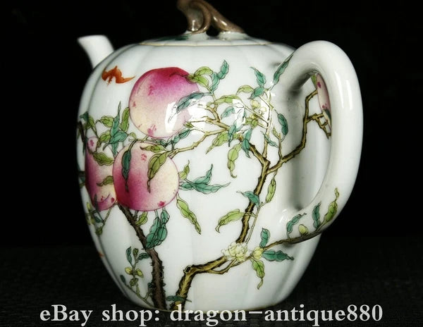6.2" Qianlong Marked Enamel Colour Porcelain Fo Shou Peach Wine Tea Pot Flagon
