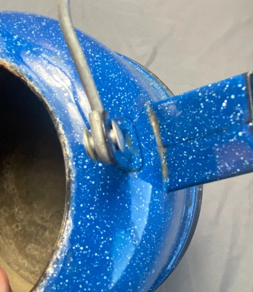 Vintage Cinsa Enamelware Blue Speckled Teapot Camping Country Kitchen Farm House