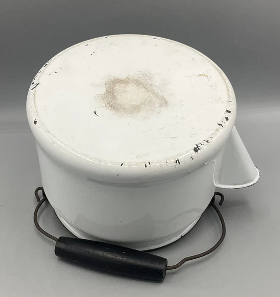 Vintage 64oz Enameled Ware Enamelware White & Black Trim Tea Water Kettle USA