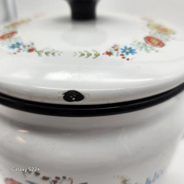 Swedish Scandinavian Tea pot Berggren Enamelware Rosemaling Folk Art Vintage