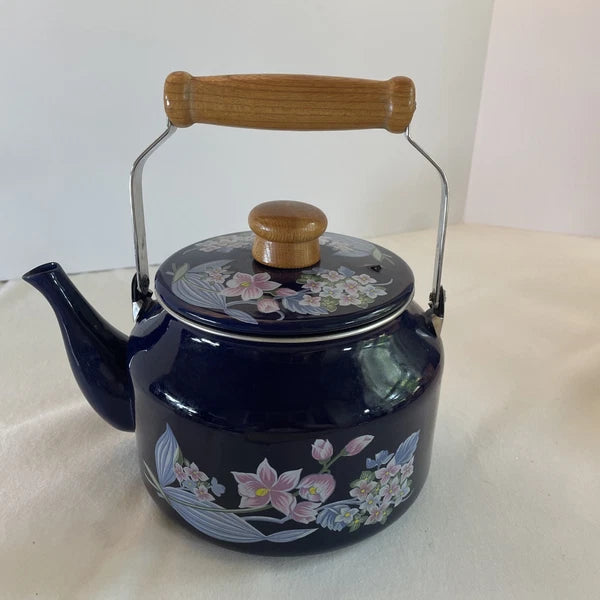 Sakura Enamel Tea Kettle Cherry Blossoms 1981 GAILSTYN-SUTTON JAPAN Vintage