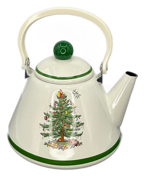 Spode Christmas Tree Metal Kettle and Lid Tea Pot 2.5 Qt VTG