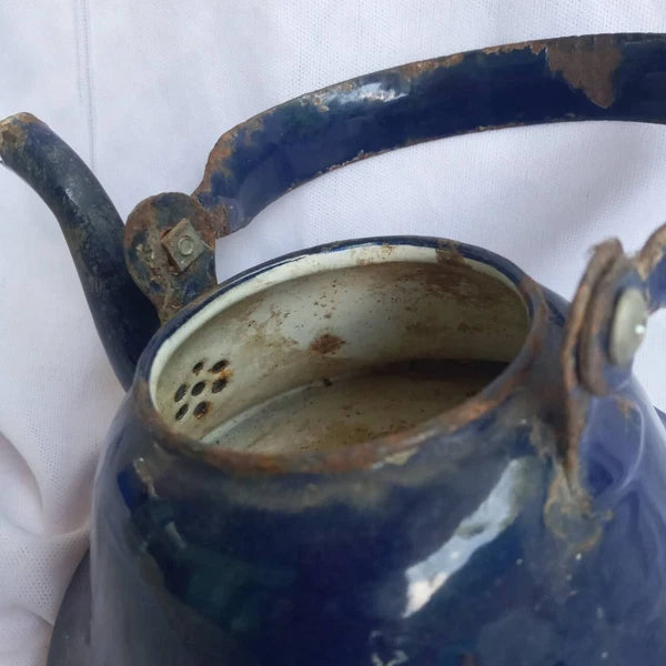 Classic enamel old Water kettle Czechoslovakia Rare collectible dark blue 14 cm.