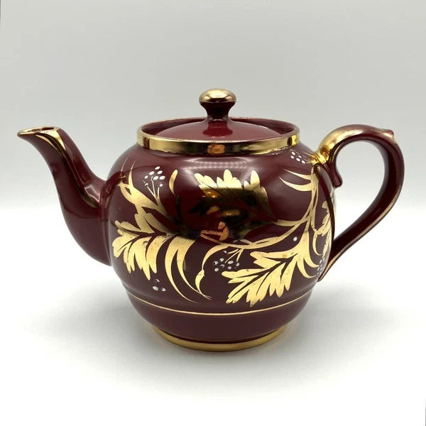 Vintage Gibson’s Burgundy Maroon Gilt & White Enamelled Teapot