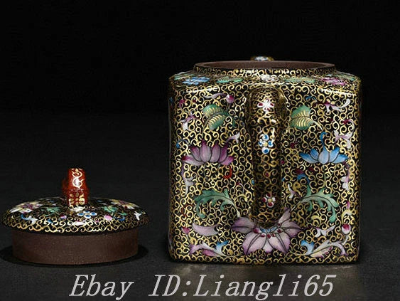 5.5" Old Qing Dynasty Enamel Colour Porcelain Gilt landscape Wine Tea Pot Flagon-