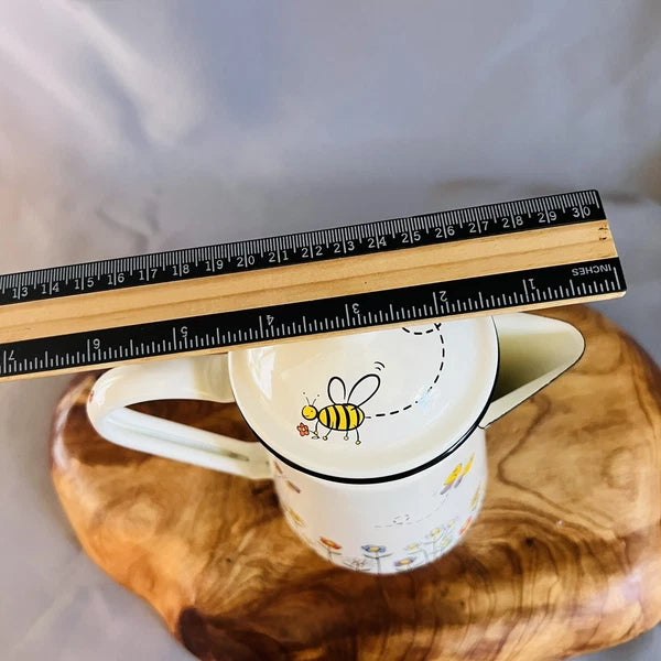 Vintage Enamel Coffee Pot Percolator Flowers Butterfly Bumblebee MCM Enamelware