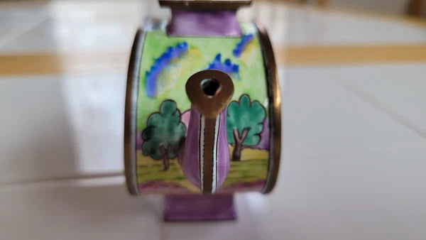 Miniature Brass & Enamel Decorative Tea Pot/Kettle, Women Relaxing Woman