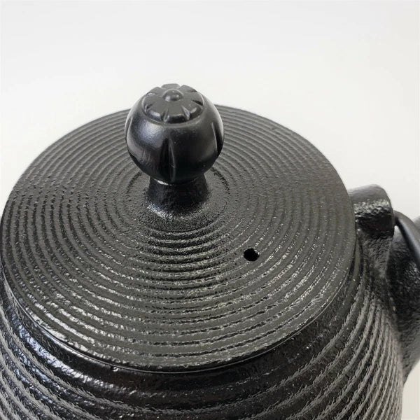 Cast Iron Black Ribbed Tea Pot Teapot Tea Kettle Enamel with Lid and Handle