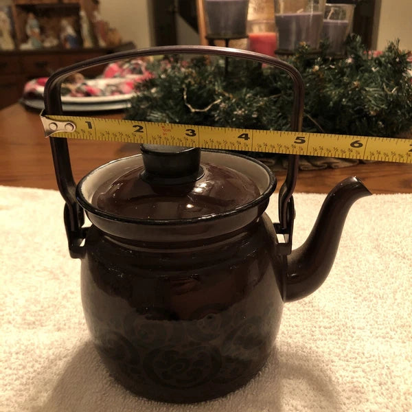 Small Brown Enamel Tea Kettle With Lid E
