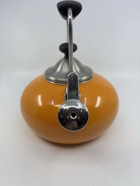 Chantal Orange Enamel on Steel Whistling Tea Kettle Pot 1.8 Quart Nice!