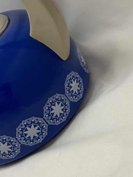 Retro 60s / 70s Blue Enamel Circle Star pattern tea kettle Stains Inside