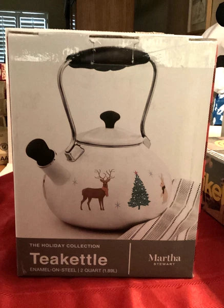 Martha Stewart Tea-kettle The Holiday Collection Enamel On Steel 2 Quart Pot New