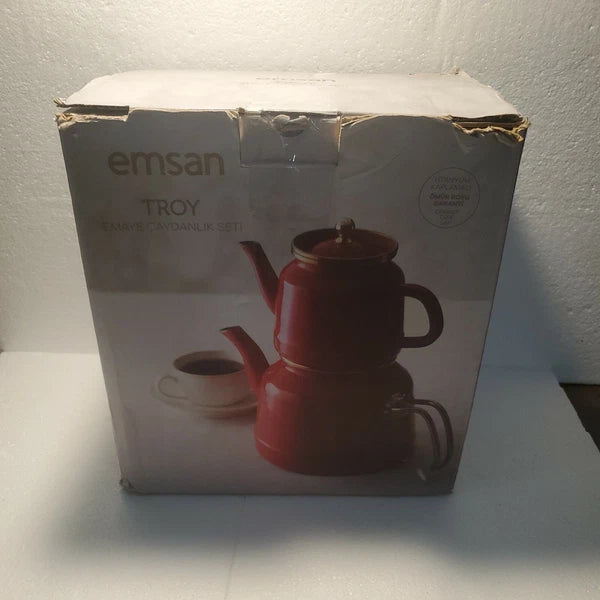 Emsan Troy Kettle White Nostalgia Enamel Vintage TeapotsTitanium Coated  c6