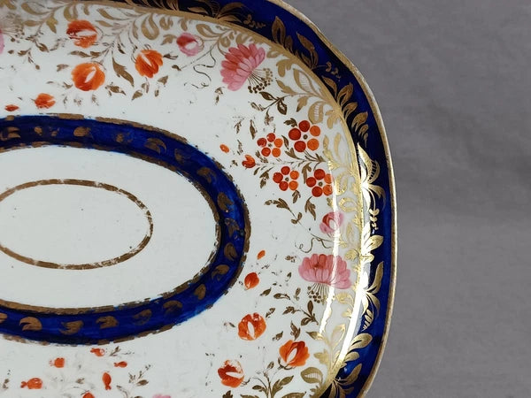 British Hand Painted Pink Red Gold Floral Cobalt Teapot Stand C.1810-1815