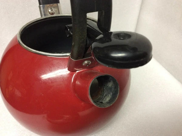 Vintage  Round Red Enamel Tea Kettle - USED