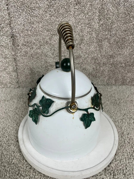 Via Ancona English Garden Enamel 10" Whistling Tea Kettle Green Ivy White