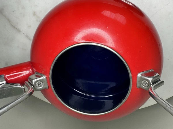 Chantal Whistling Tea Kettle Pot Red Enamel Steel Brushed Stainless Lid 2 Qt