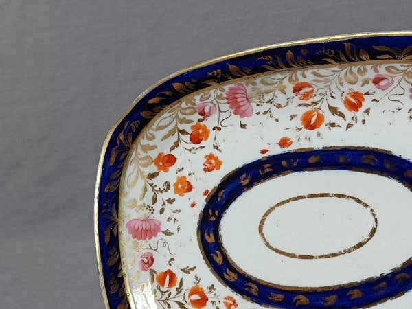 British Hand Painted Pink Red Gold Floral Cobalt Teapot Stand C.1810-1815