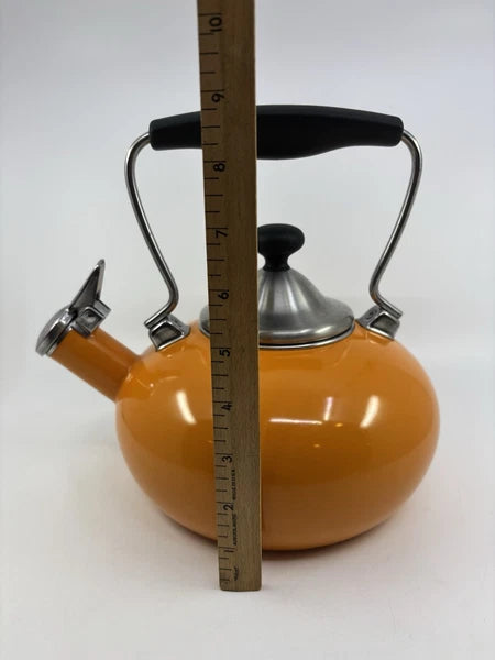 Chantal Orange Enamel on Steel Whistling Tea Kettle Pot 1.8 Quart Nice!