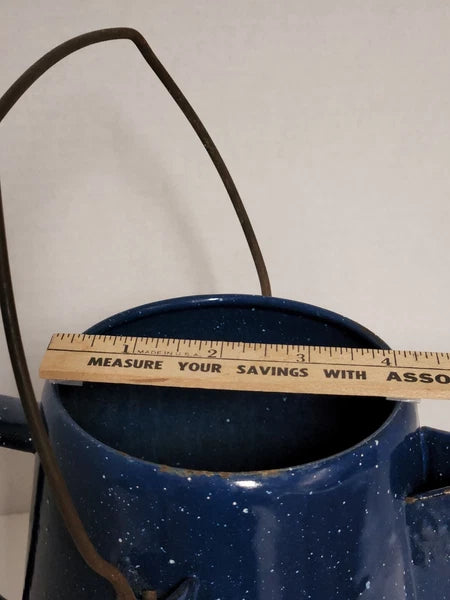 Vintage Blue Speckled Enamel Graniteware Cowboy Campfire Tea Pot with Spout Used