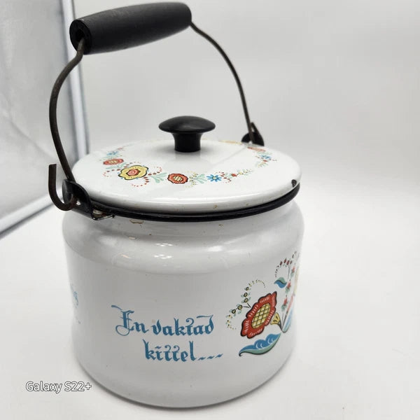 Swedish Scandinavian Tea pot Berggren Enamelware Rosemaling Folk Art Vintage