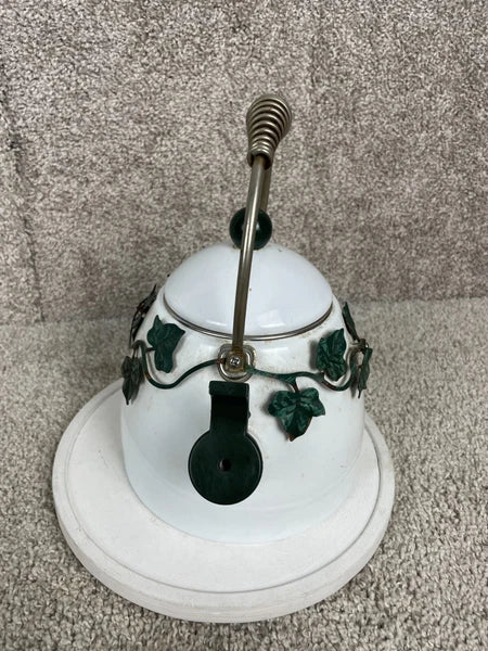 Via Ancona English Garden Enamel 10" Whistling Tea Kettle Green Ivy White