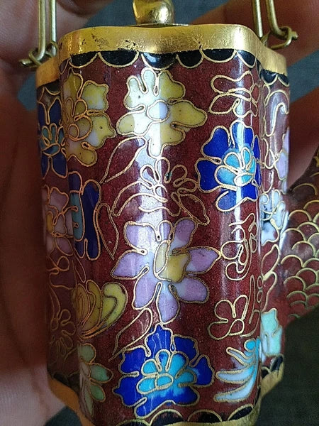 VTG CHINESE CLOISONNE BRASS AND ENAMEL BROWN  MINIATURE TEAPOT