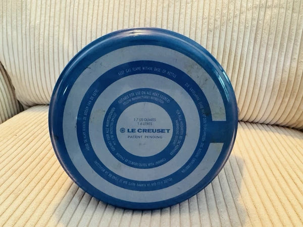 Old Vtg Blue Le Creuset 1.7 Quartz Enamel Tea Kettle With Black Handle
