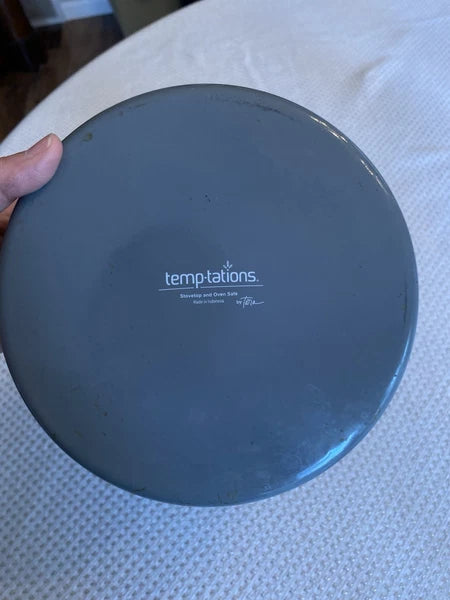 Temptations 2.3-qt Enamel on Steel Classic Tea Kettle Old World Grey Black White