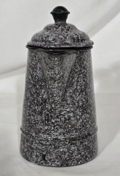 Enameled Ware Gray Brown Relish Pattern Coffee Pot 6" x 4" x 7"