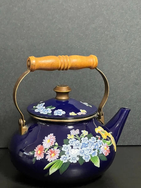 1983 GAILSTYN SUTTON "Flower Garden" Vintage Enamel Ware Teapot