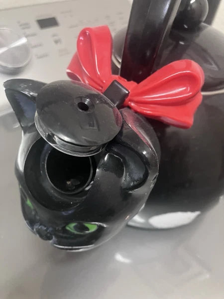 Vintage 1995 Ancona Black & White Cat Bow Tea Kettle Teapot