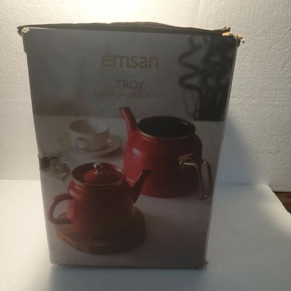 Emsan Troy Kettle White Nostalgia Enamel Vintage TeapotsTitanium Coated  c6