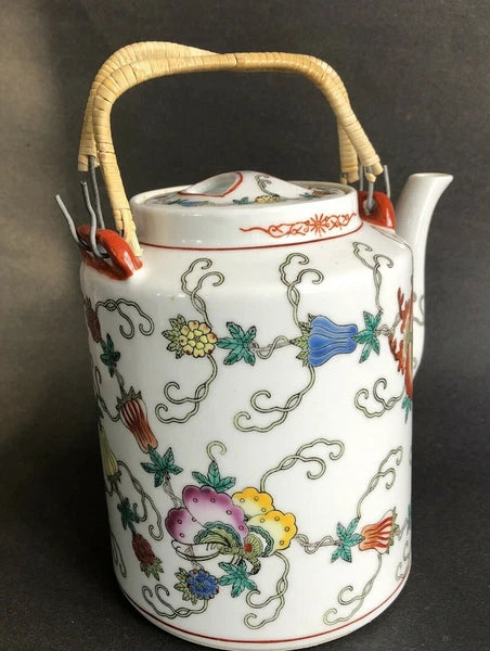 Chinoiserie ~ LOVELY TEAPOT FROM CHINA WITH OVERALL ENAMELED DESIGN ~Exc.