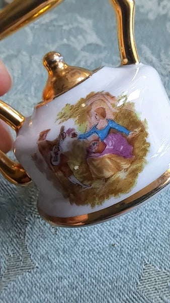 VTG Limoges France Lot Miniature Teapot Courting Couple Porcelain Piano, Basket