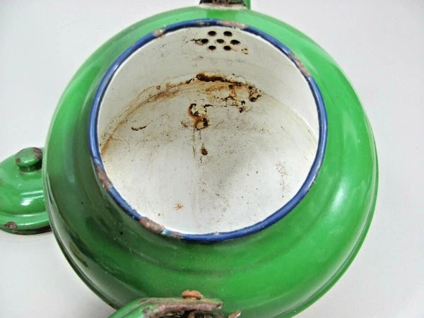 Decorative TEA POT Primitive Rustic Farmhouse Decor Green Enamel