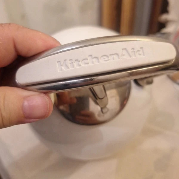 Kitchen Aid Enamel Whistling Tea Kettle Teapot White Chrome Trim 2Qt White Handl