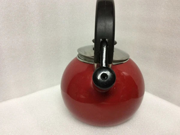 Vintage  Round Red Enamel Tea Kettle - USED