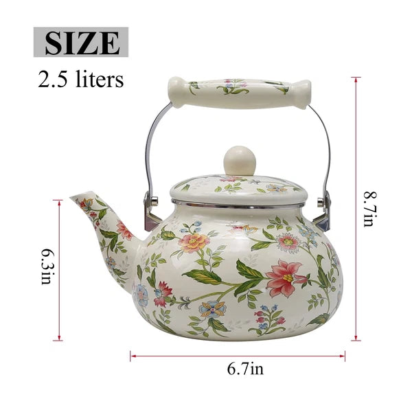 Colorful Water Kettle, Porcelain Enamel Tea Kettle 2.5L, Retro Classic Design...